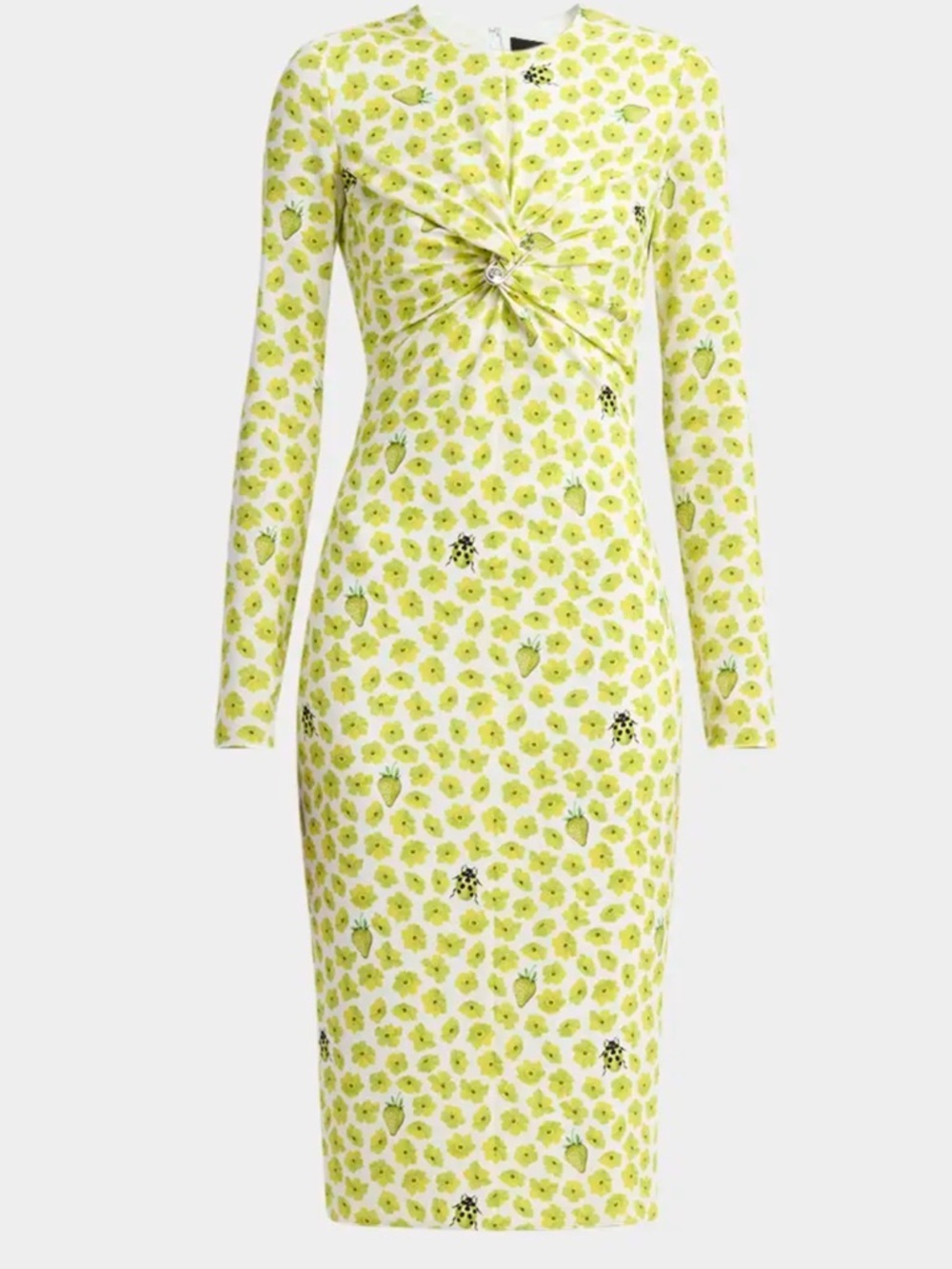 Versace Strawberry Garden Silk Georgette Dress in White Lime Size 46